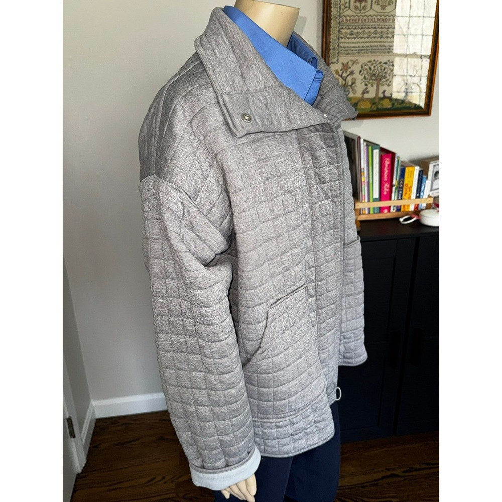 Weekends by Chico's Heather Gray Quilted Snap Front Jacket Stand Collar Size 2